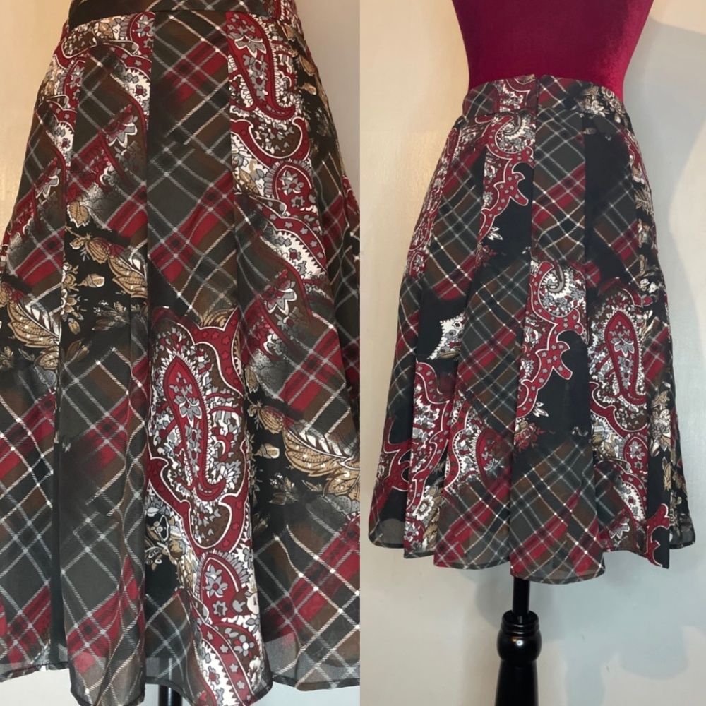 Larry Levine Burgundy Plaid Paisley Women’s Skirt Size 8